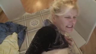 Skinny Blonde German Chick Gets Rough Butt Fucked On The Floor